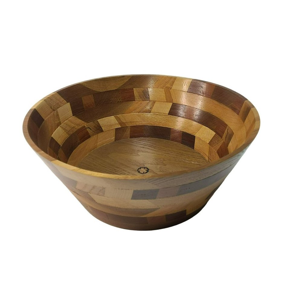 Handmade Artistic MCM Turned Inlaid Wooden Bowl